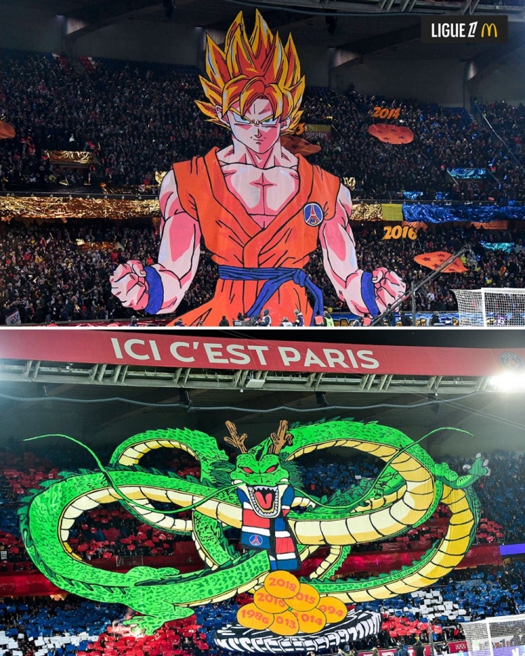 逝世一周年，法甲官推曬昔日巴黎主場龍珠TIFO：鳥山明經典永存