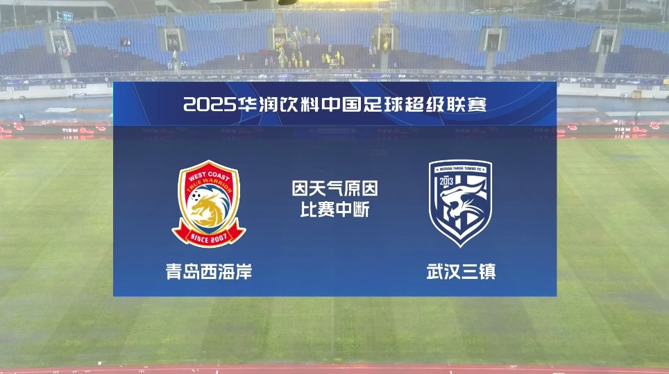 再度中斷！青島西海岸vs武漢三鎮進行至18分鐘，因天氣中斷30分鐘