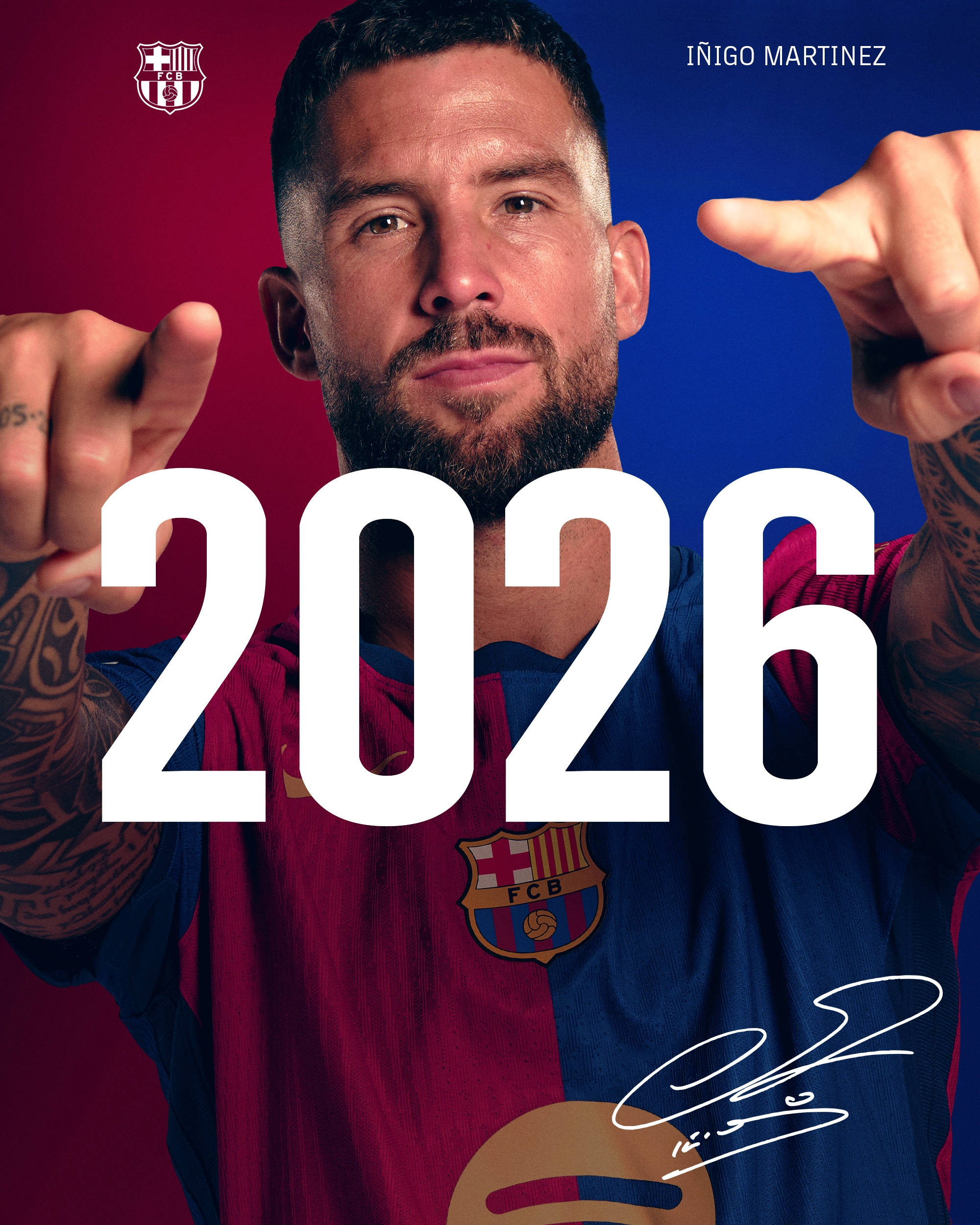 官方：巴薩與33歲中衛伊尼戈-馬丁內斯續約至2026年