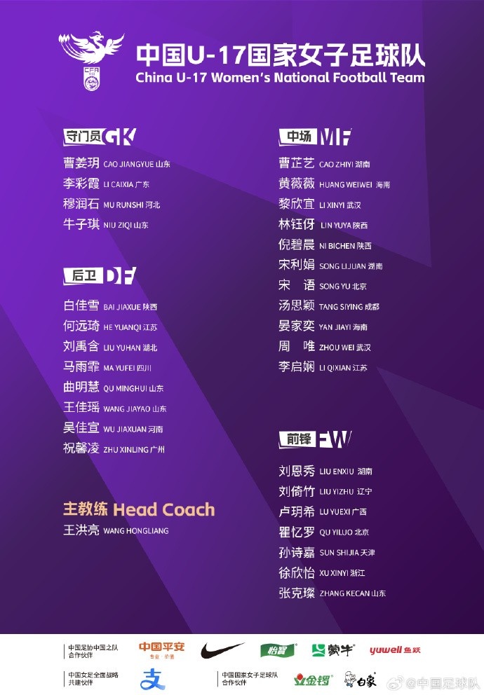 U17女足30人將在蘇州集訓備戰世界杯，姜寧、朱挺擔任訓練員
